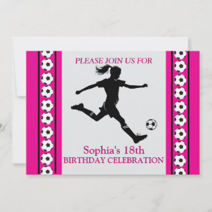 Invitation Fille de football fête d'anniversaire, joueur de f