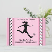 Invitation Fille de football fête d'anniversaire, joueur de f (Debout devant)