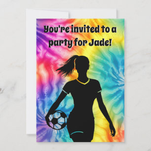 Invitation Fille de football Personnalisé Cravate-Dye Rainbow