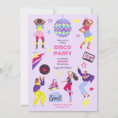 Invitation Fille de Groovy Roller Disco Violet Fête Rétro (Devant)