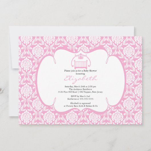 Invitation Fille de huche de rose d'invitation de baby shower (Devant)