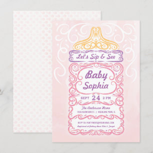Invitation Fille de la bouteille de bébé Sip and See