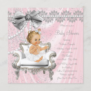 Invitation Fille de la chaise en Pearl Silver Rose Baby Showe