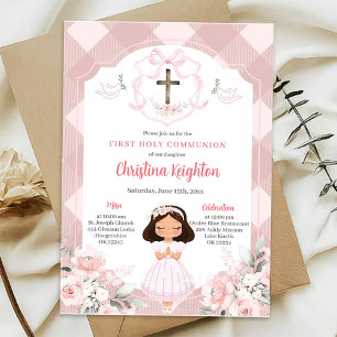 Invitation Fille de la crête de ruban rose Première Sainte Co