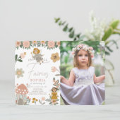 Invitation Fille de la fée rose rouille photo d'anniversaire (Debout devant)