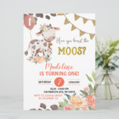 Invitation Fille de la ferme de vache Baby shower floral Invi (Debout devant)