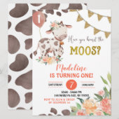 Invitation Fille de la ferme de vache Baby shower floral Invi (Devant / Derrière)