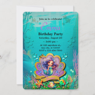 Invitation Fille de la fête d'anniversaire de la Petite Sirèn