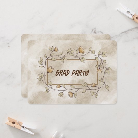 Invitation Fille de la fête de grade Floral Brown (Devant/Arrière en situation)