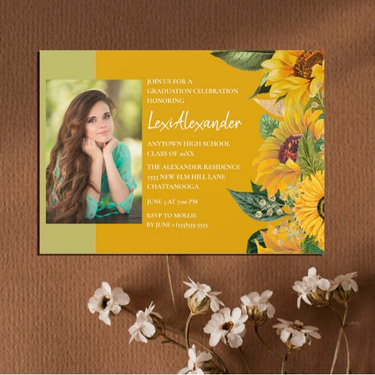 Invitation Fille de la fête de graduation du tournesol rustiq