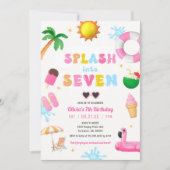 Invitation Fille de la fête de la piscine 7e anniversaire (Devant)