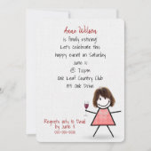 Invitation Fille de la fête de retraite avec verre à vin (Devant)