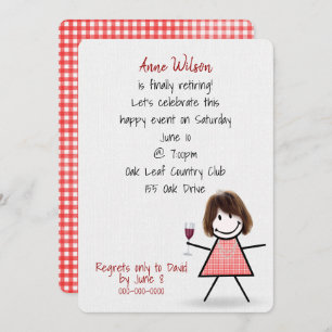 Invitation Fille de la fête de retraite avec verre à vin