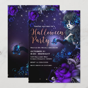 Invitation Fille de la Fête des Morts Violet Bleu Halloween P