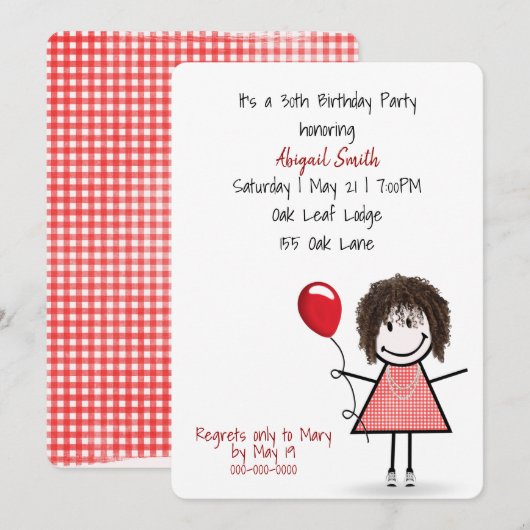 Invitation Fille de la fête du 30e anniversaire avec ballon r (Devant / Derrière)