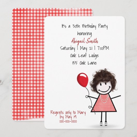 Invitation Fille de la fête du 30e anniversaire avec ballon r (Devant / Derrière)