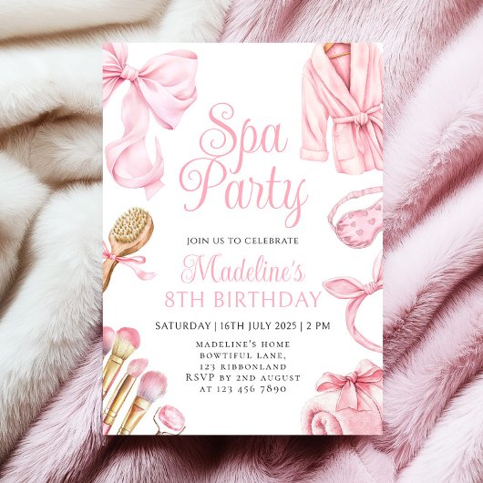 Invitation Fille de la fête Spa rose 8e anniversaire Invitati