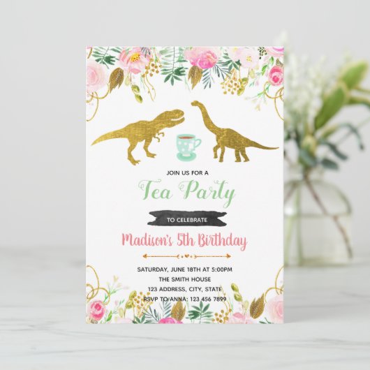 Invitation fille de la fête Tea rex (Debout devant)