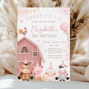 Invitation Fille de la grange rose Animal de la ferme Trois-E