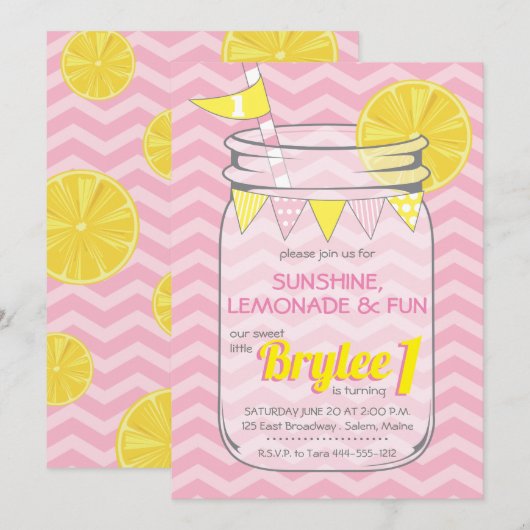 Invitation Fille de la Lemonade (Devant / Derrière)