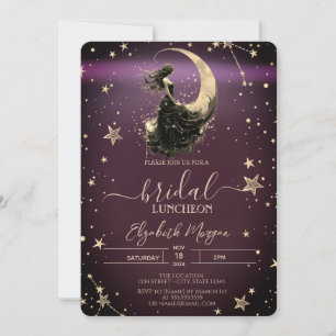 Invitation Fille de la Lune Céleste Étoiles Déjeuner Bourgogn