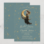 Invitation Fille de la Lune Céleste Étoiles Lavage Vert Brida (Devant / Derrière)