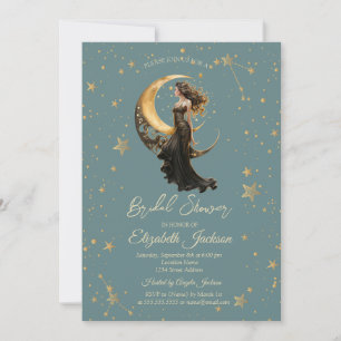 Invitation Fille de la Lune Céleste Étoiles Lavage Vert Brida