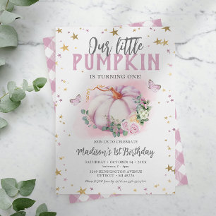 Invitation Fille de la petite citrouille rustique premier ann