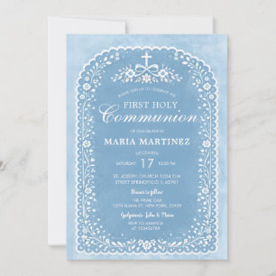Invitation Fille de la première communion Dusty Blue Papel Pi