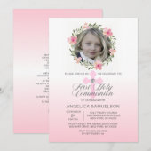 Invitation FILLE de la Première Communion Rose de la couronne (Devant / Derrière)