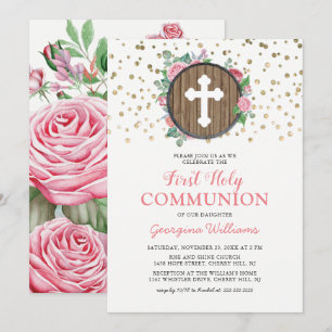 Invitation Fille de la Première Sainte Communion Croix Religi