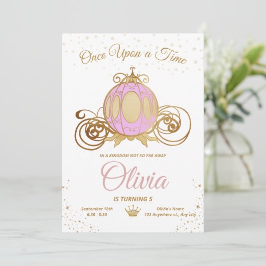 Invitation Fille de la princesse anniversaire royale rose (Debout devant)