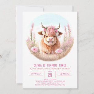 Invitation Fille de la vache Highland Blissful Anniversaire