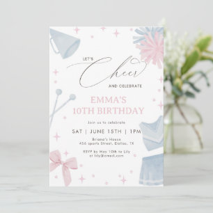 Invitation Fille de l'anniversaire de pom-pom girls rose bleu