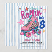 Invitation Fille de l'anniversaire de roller skating rétro Fa (Devant / Derrière)