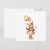 Invitation Fille de lapin peu rétro à l'aquarelle avec des ba (Devant / Derrière)