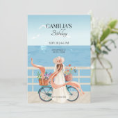 Invitation Fille de l'été Océan Bleu avec bicyclette (Debout devant)