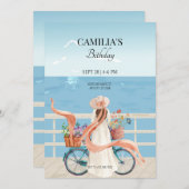 Invitation Fille de l'été Océan Bleu avec bicyclette (Devant / Derrière)