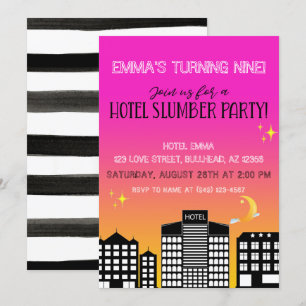 Invitation Fille de l'horizon de l'hôtel soirée pyjama ombre