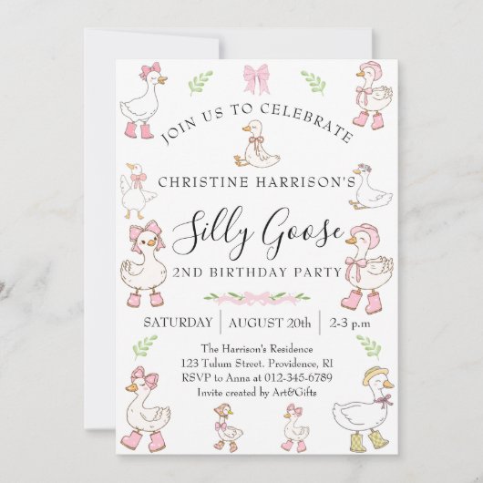 Invitation Fille de l'oie idiote 2e anniversaire (Devant)