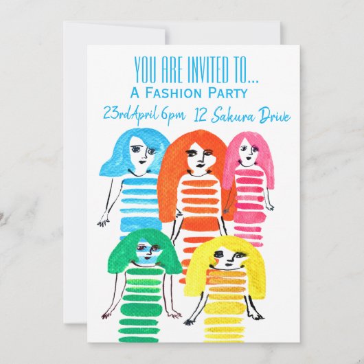 Invitation Fille de mode fête d'anniversaire adolescente (Devant)