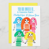 Invitation Fille de mode fête d'anniversaire adolescente (Devant / Derrière)