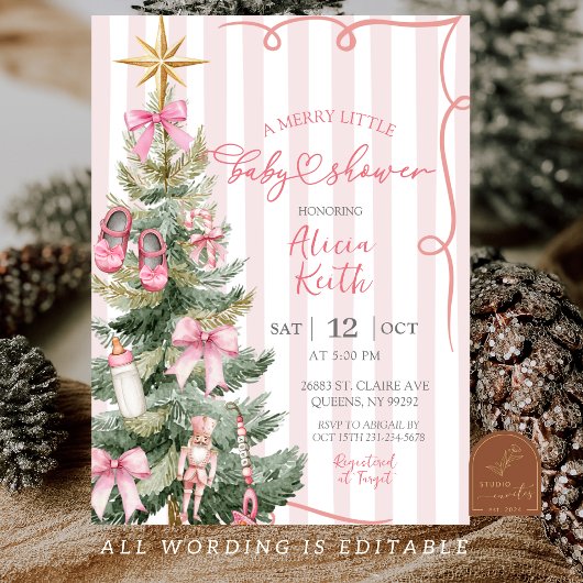 Invitation Fille de Noël Petite Fête de Bébé Merry 