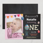 Invitation Fille de Pâques Oeuf de Pâques premier 1er anniver (Devant / Derrière)