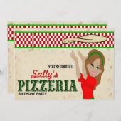 Invitation Fille de partie de pizzeria (Devant / Derrière)