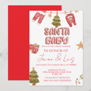 Invitation Fille de Père Noël Garçon Fête Bébé Shower  