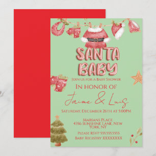 Invitation Fille de Père Noël Garçon Vacances Vert Baby Showe
