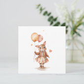 Invitation Fille de petit lapin à l'aquarelle rétro avec ball (Debout devant)