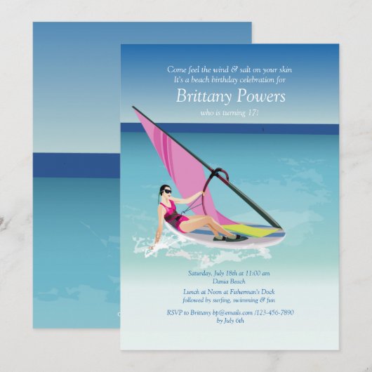 Invitation fille de planche à voile (Devant / Derrière)