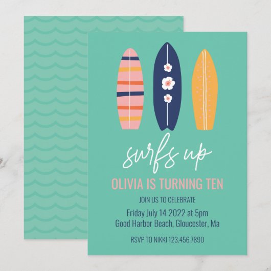 Invitation Fille de planche de surf Surfs Up fête d'anniversa (Devant / Derrière)